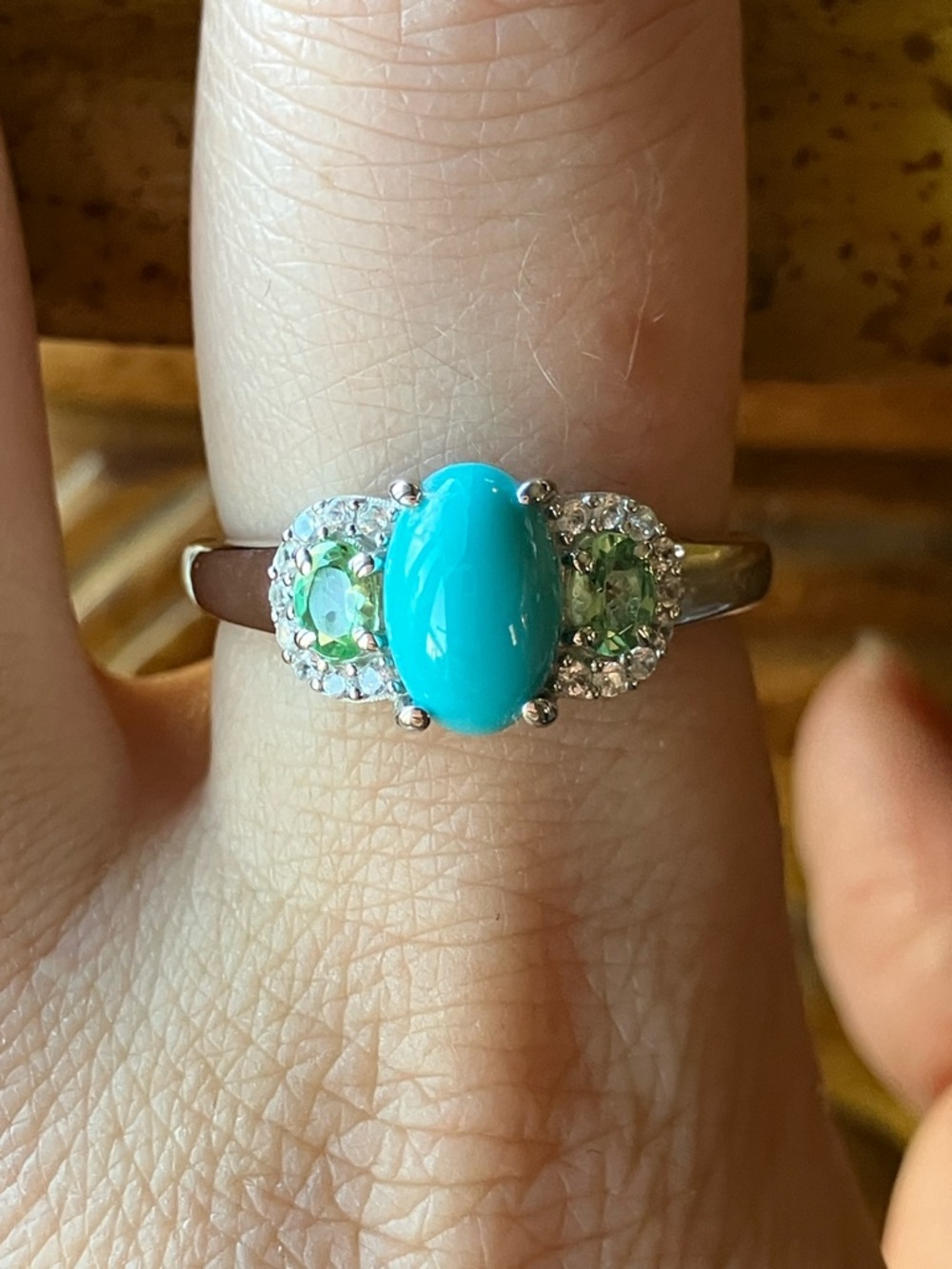 Sleeping Beauty Turquoise Tsavorite Garnet Sterling Silver Ring Size 8.75
